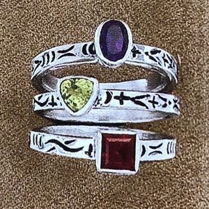 Vintage Silpada Sterling Silver Peridot Garnet Amethyst 3 Ring Set R4055 Size 5